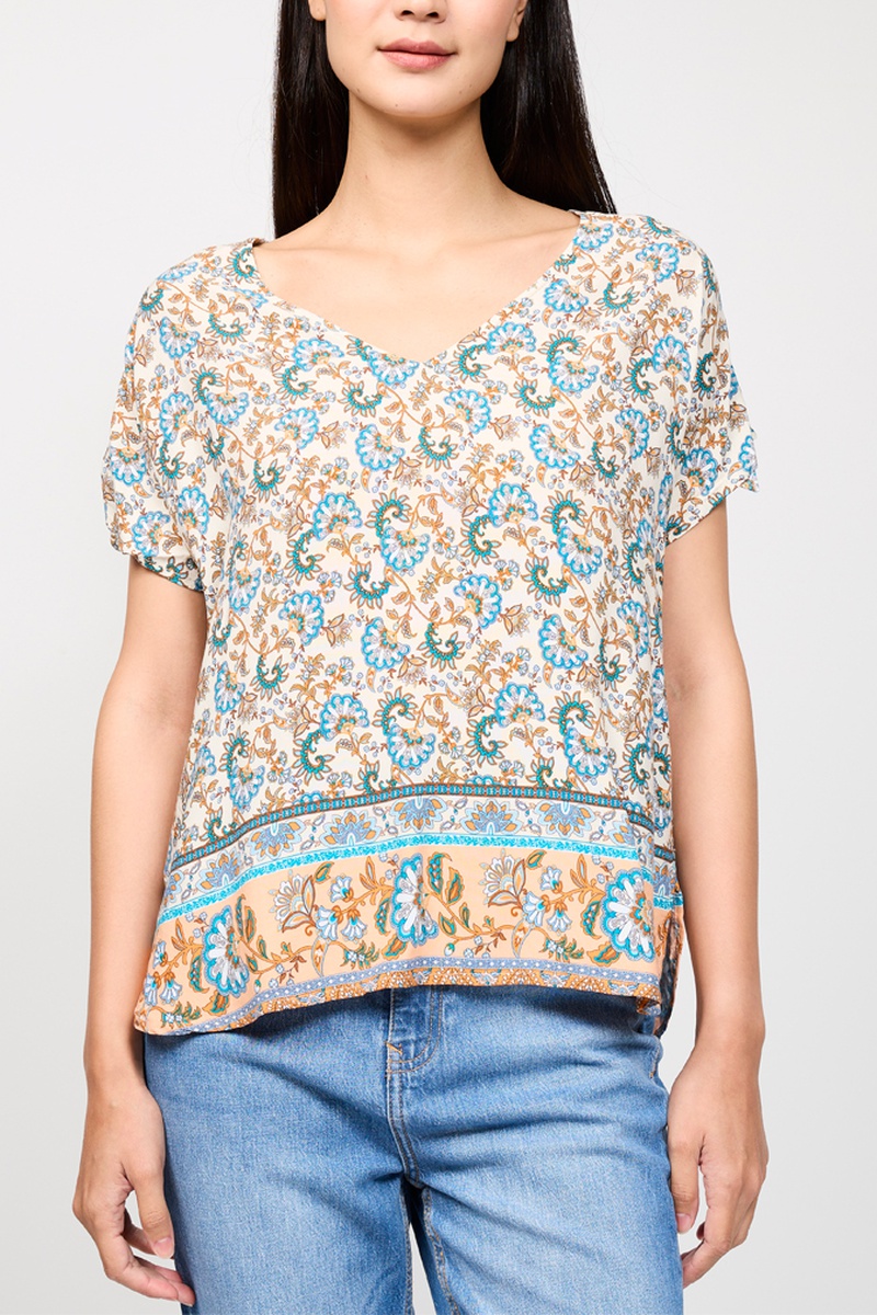 Top Ecru et bleu cobalt