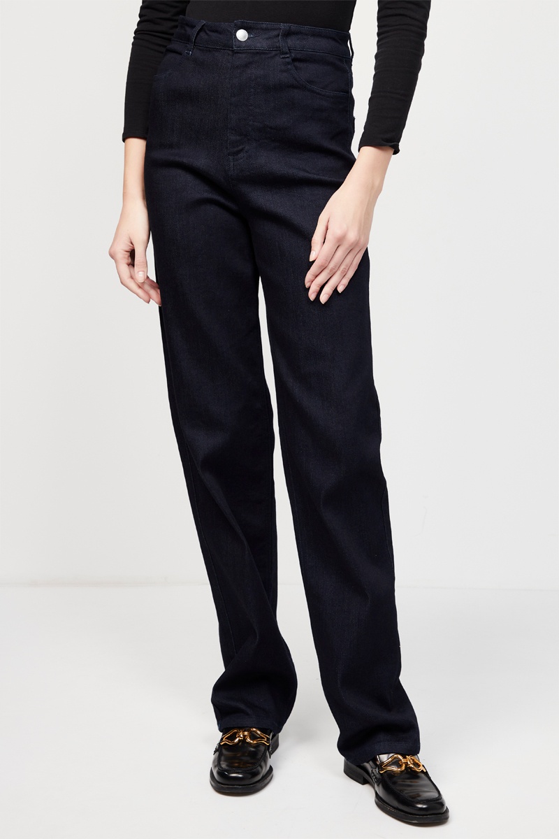 Jean droit taille haute Bleu foncé