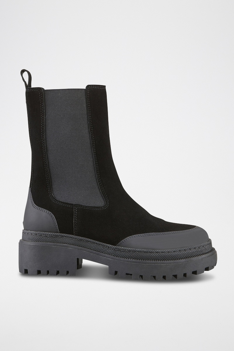 Bottines Chelsea en cuir de veau et cuir de veau velours Fiorovel - Noir