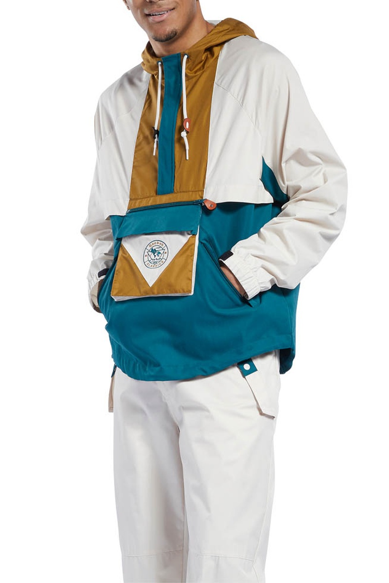 Coupe-vent à capuche CL F Archive Bleu pétrole et écru