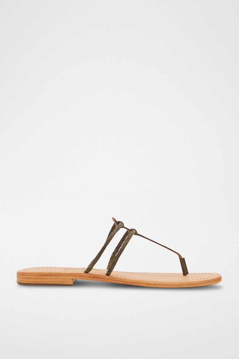 Tongs en cuir Aura Kaki - Bons baisers de Paname