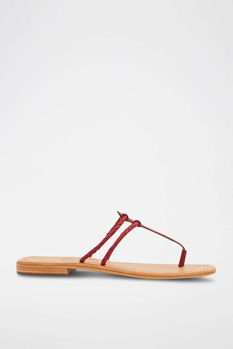 Tongs en cuir Aura Rouge - Bons baisers de Paname