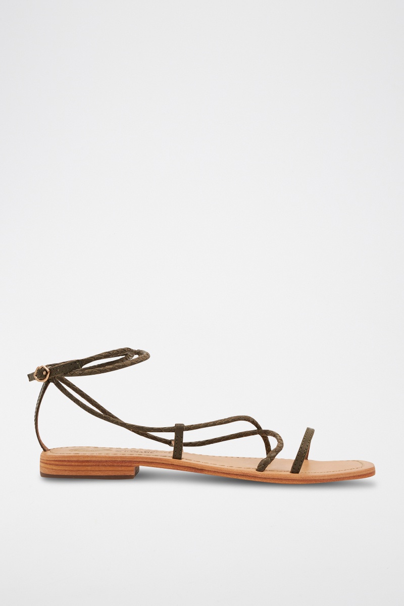 Sandales en cuir Ariane Kaki - Bons baisers de Paname