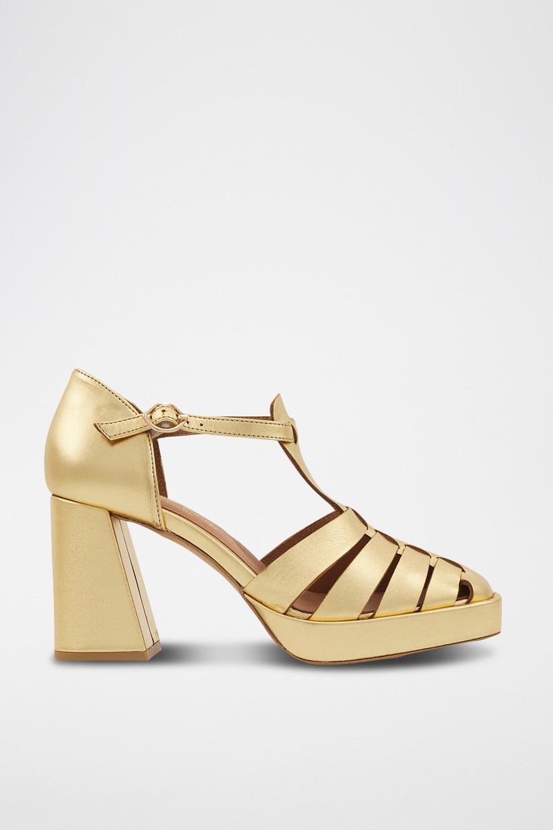 Sandales à talons en cuir Carrie Doré - Bons baisers de Paname