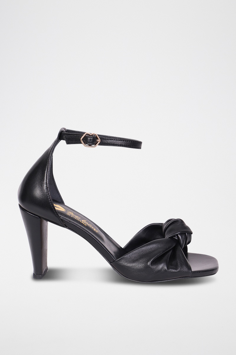 Sandales à talons en cuir Eva Noir - Bons baisers de Paname