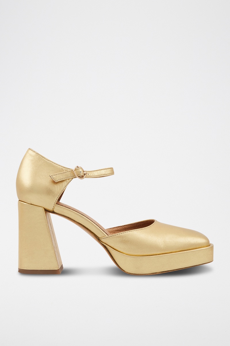 Sandales à talons en cuir Ivy Doré - Bons baisers de Paname