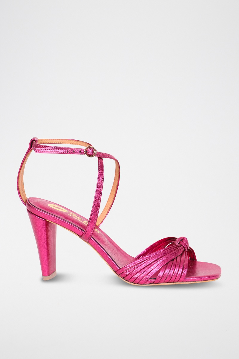 Sandales à talons en cuir Olga Fuchsia - Bons baisers de Paname