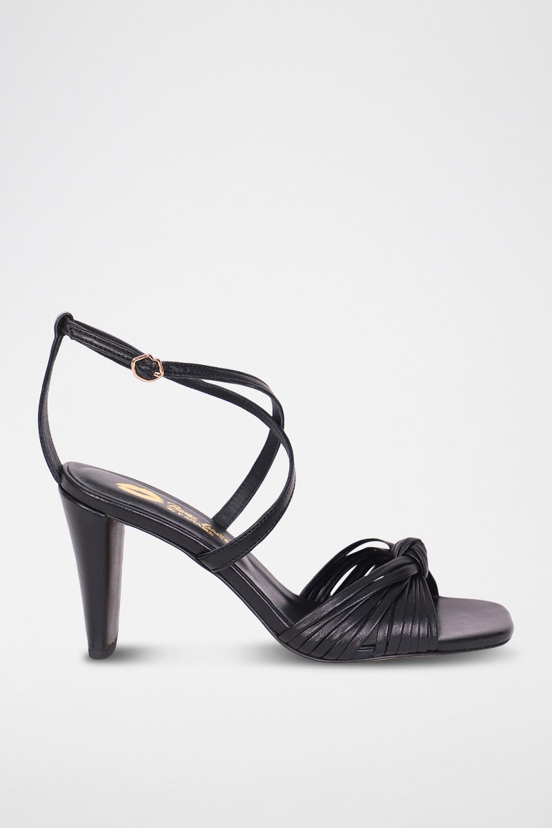 Sandales à talons en cuir Olga Noir - Bons baisers de Paname
