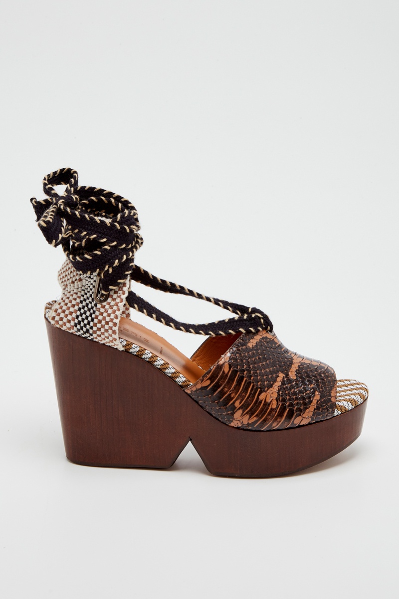 Sandales compensées en cuir Dotys - Noir et camel