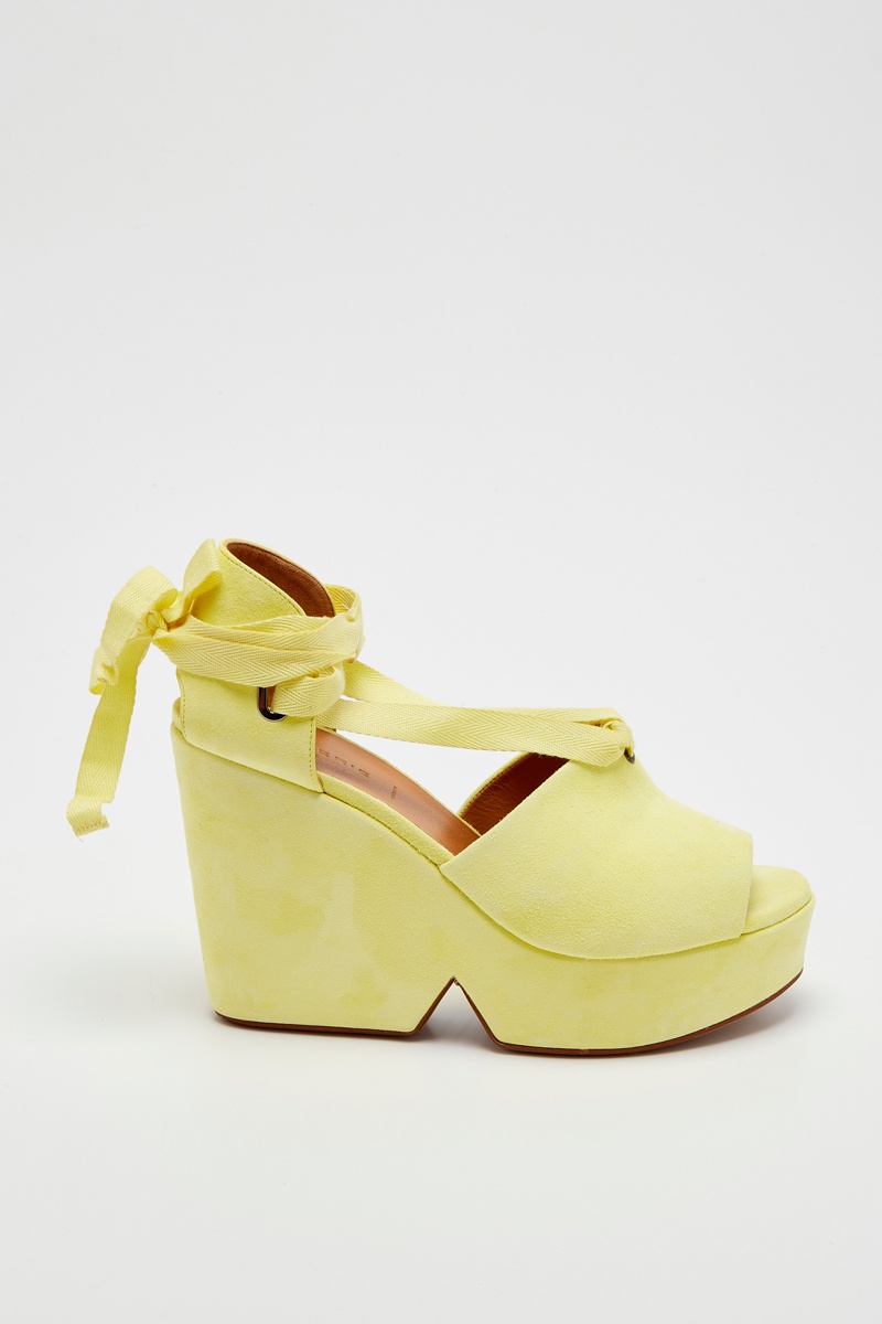 Sandales compensées en cuir de chèvre nubuck Dotycv - Jaune