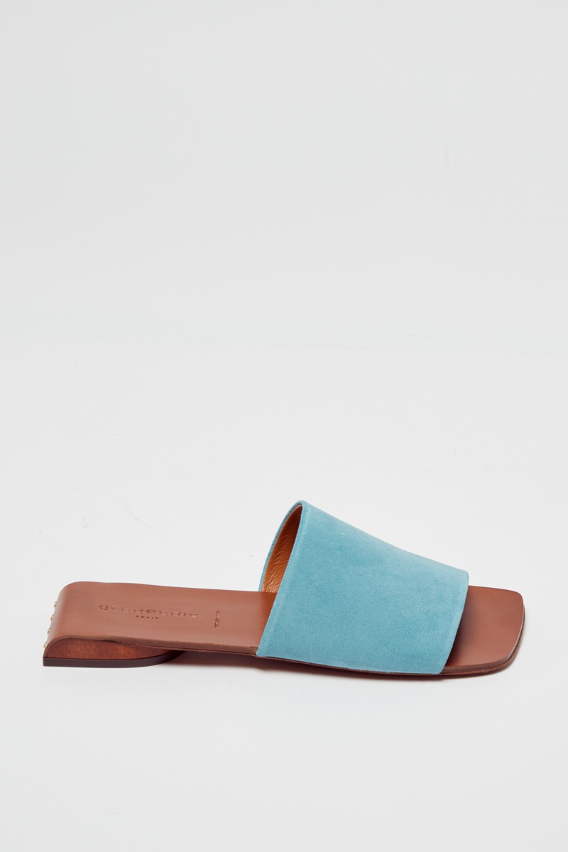 Mules en croûte de cuir de chèvre Geo - Ciel