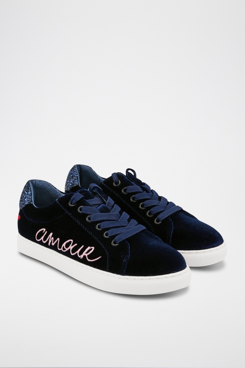 Sneakers en velours Simone Bleu marine - Bons baisers de Paname