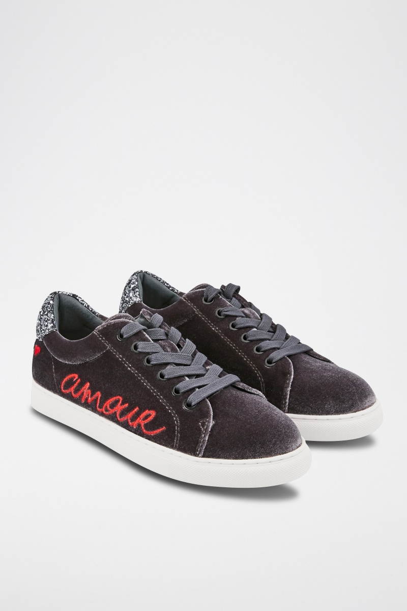 Sneakers en velours Simone Gris foncé - Bons baisers de Paname