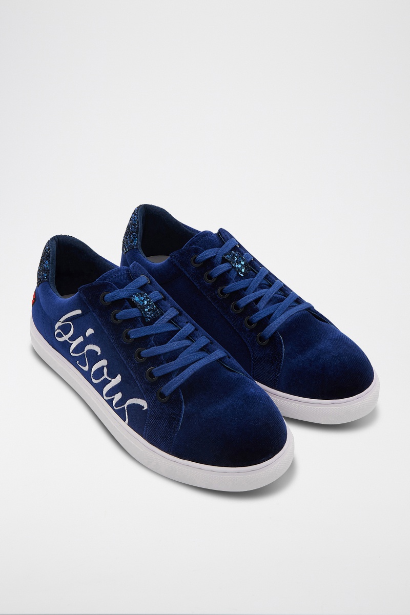 Sneakers en velours Simone Bleu marine - Bons baisers de Paname