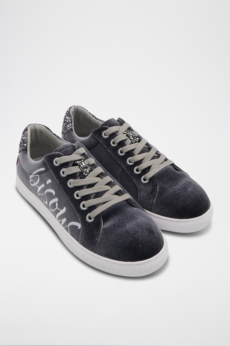 Sneakers en velours Simone Gris - Bons baisers de Paname
