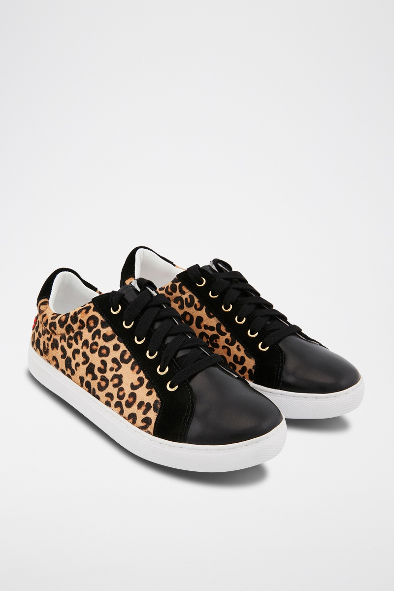 Sneakers en cuir Simone Noir et beige - Bons baisers de Paname