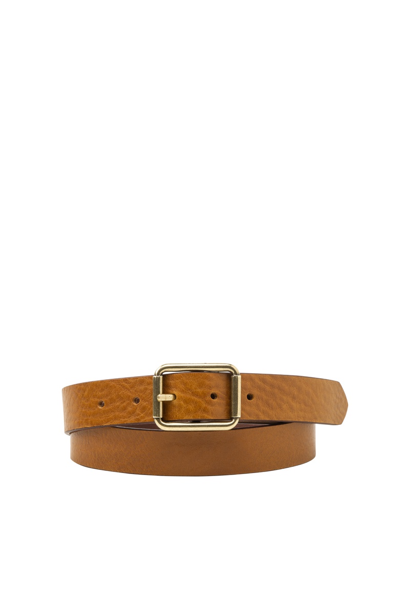 Ceinture en cuir Mid-Width Center Bar - Camel