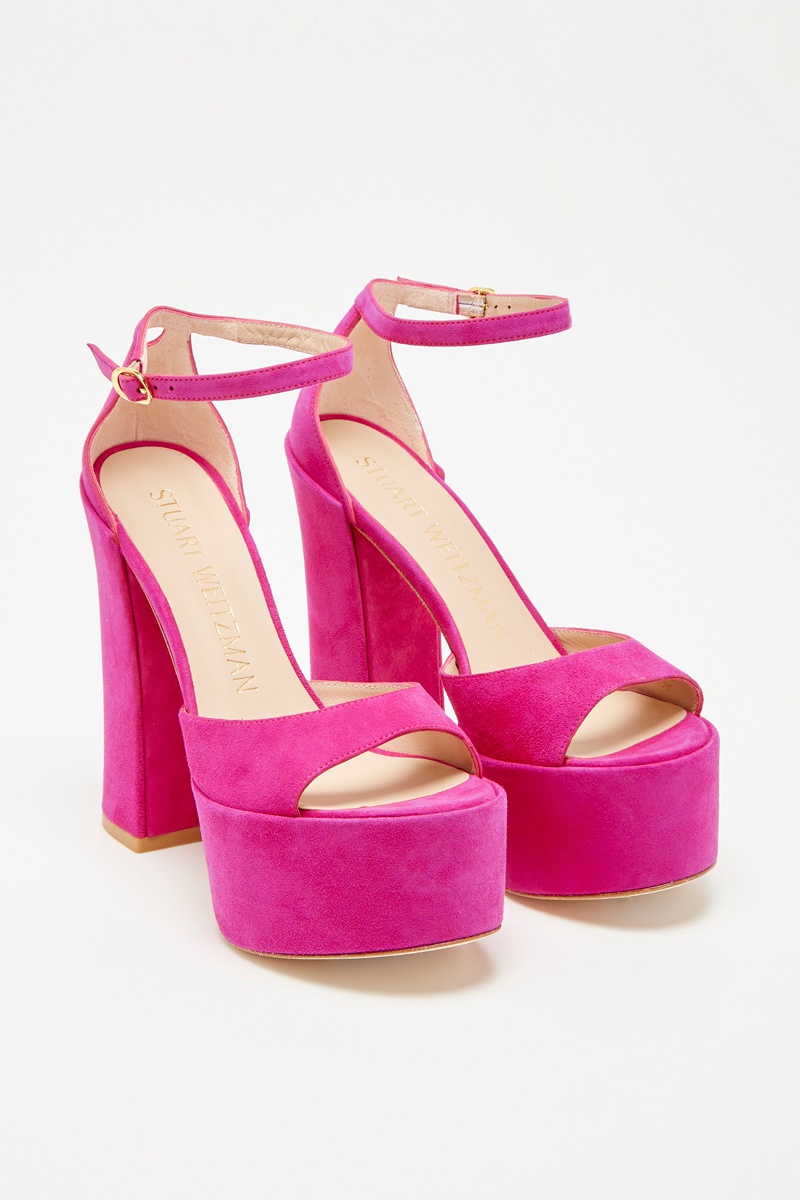 Sandales à talons en cuir de chèvre nubuck Skyhigh - Fuchsia