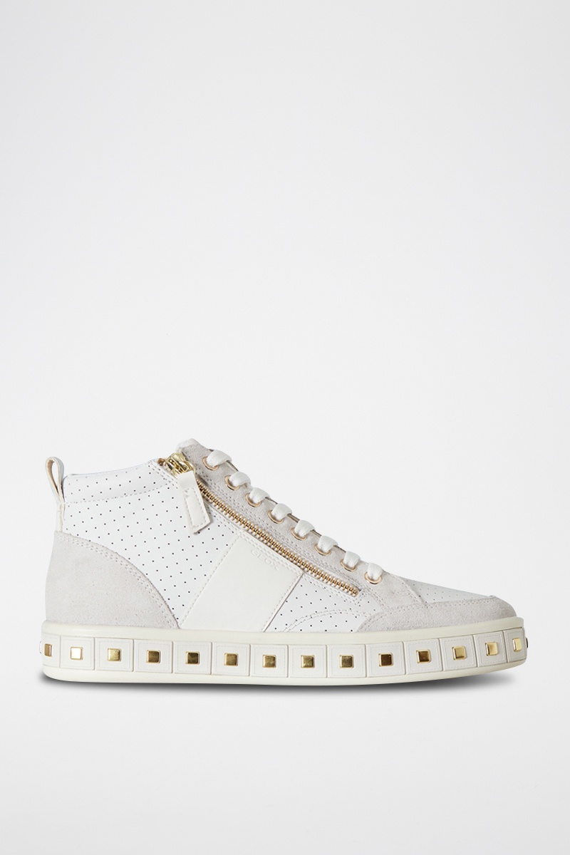 Baskets montantes en cuir nappa et nubuck Leelu - Blanc et gris