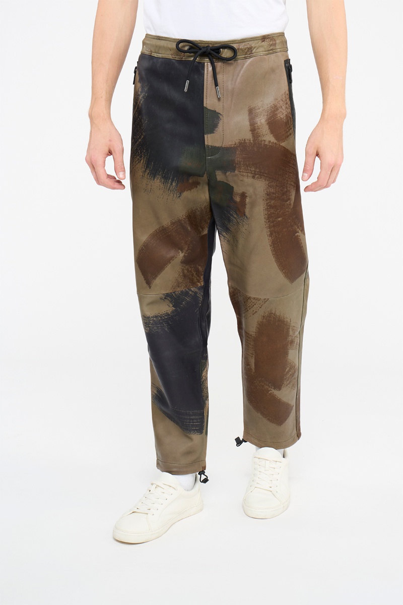 Pantalon droit en cuir de mouton Toller - Vert olive