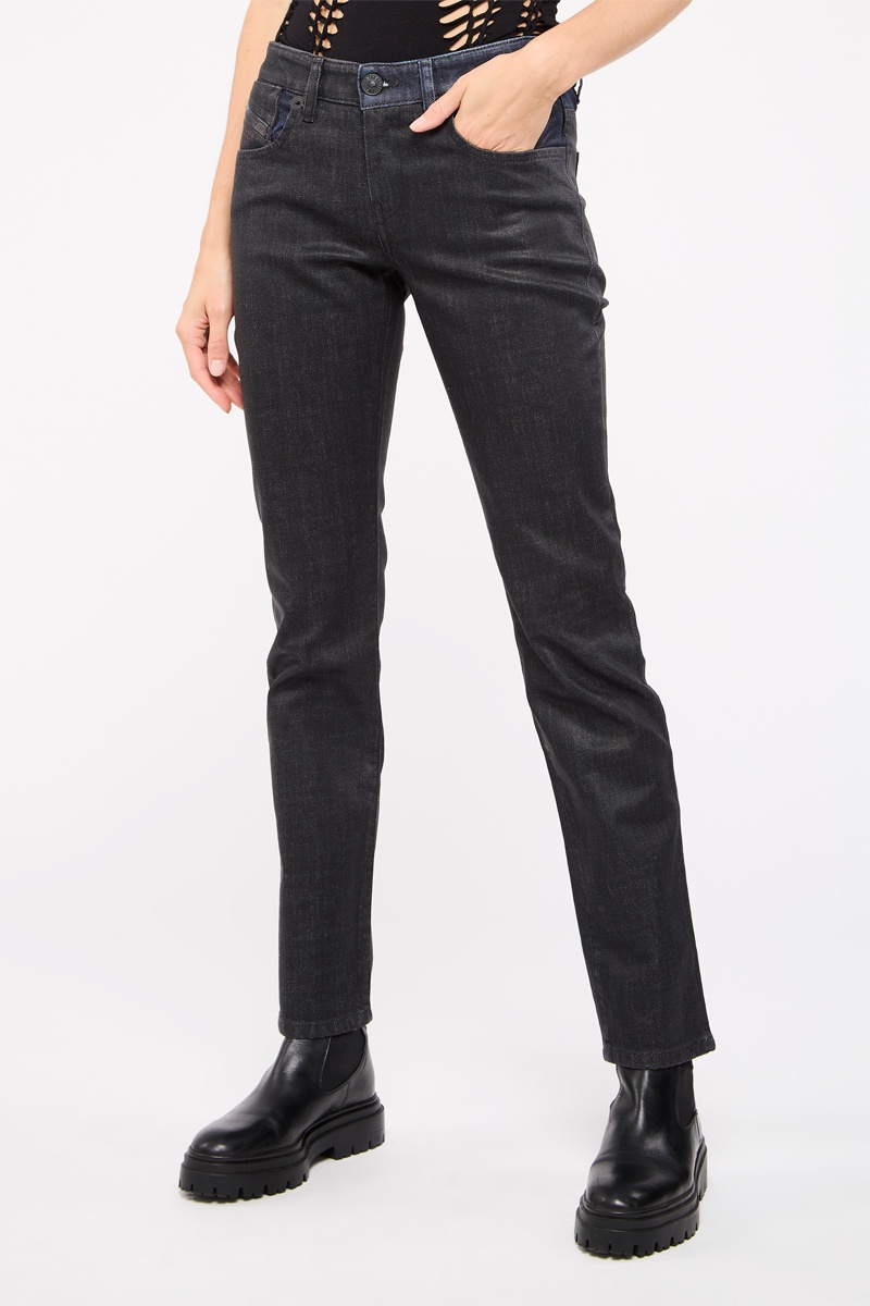 Jean slim taille haute Lyla-SP1 L.32 Noir chiné