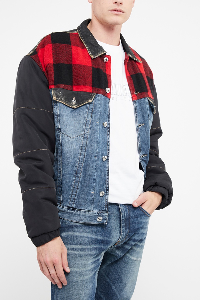 Veste bi-matière D4J1 Rouge et noir