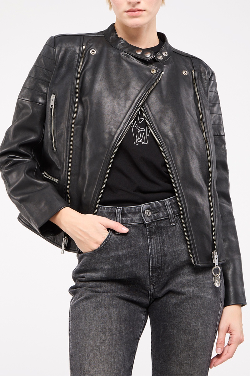 Veste en cuir de mouton Mars Noir