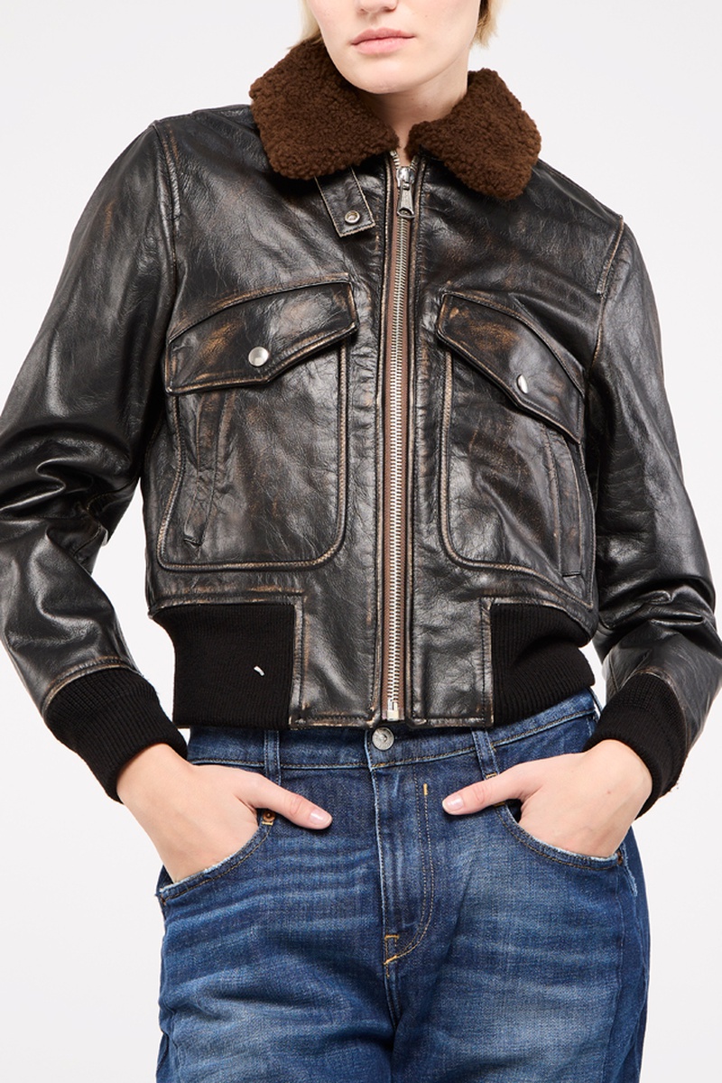 Veste en cuir Tracy Marron foncé