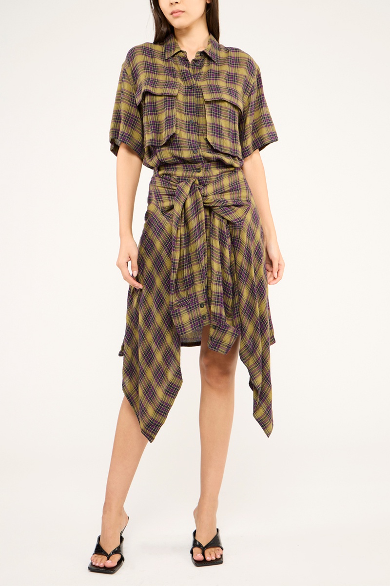 Robe chemise Melie Vert olive et violet