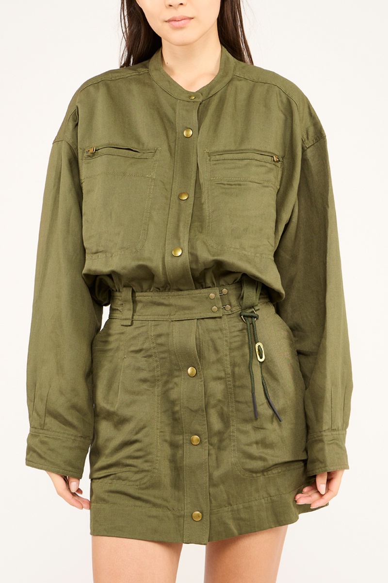 Robe chemise en lin Angelica Vert olive