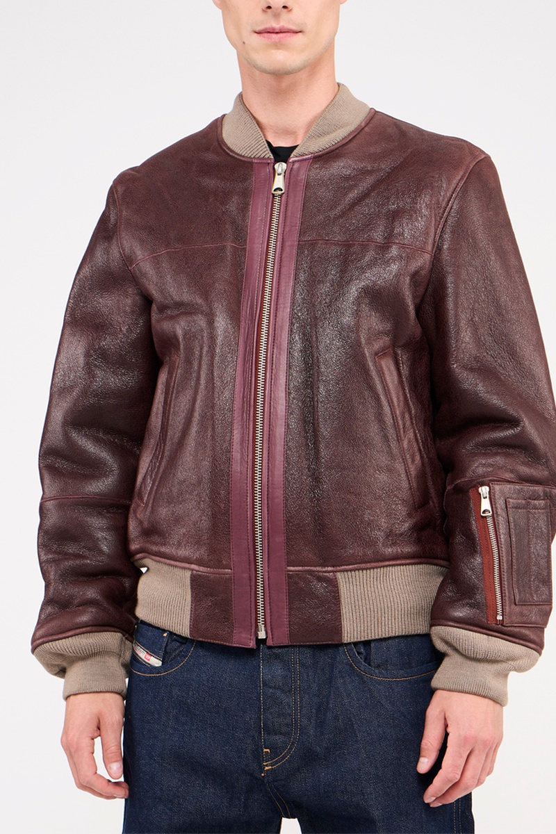Bomber polaire en cuir d’agneau Carter Bordeaux