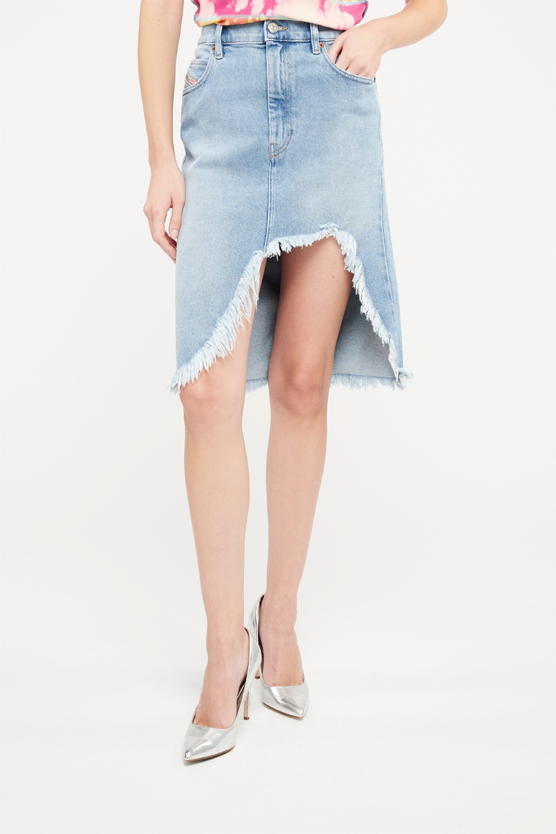 Jupe droite en jean De-Ellyot Bleu clair