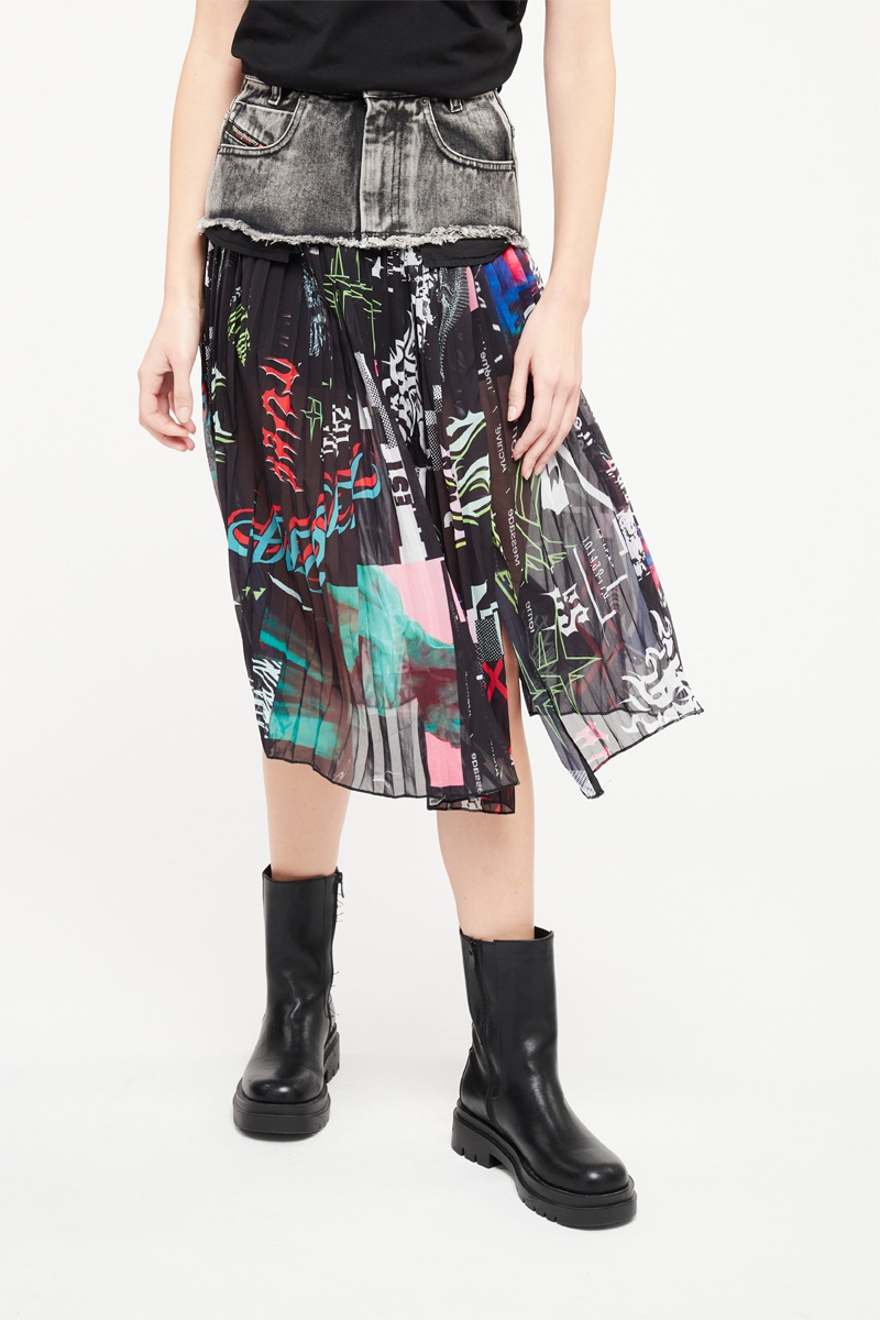 Jupe trompe-l’œil O-Zowie-Print Noir et gris