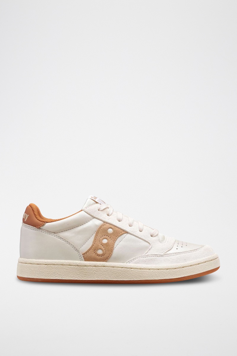 Baskets en cuir Jazz Court Blanc et pêche