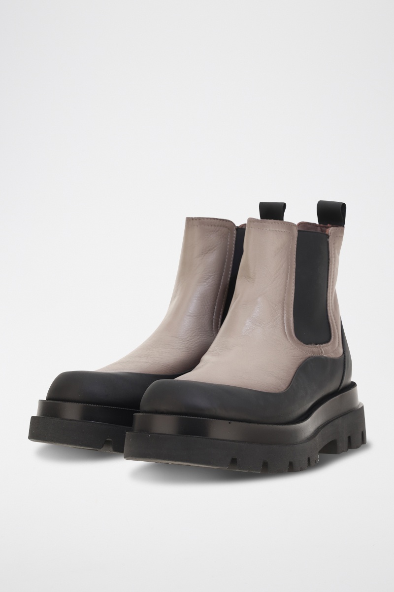 Bottines plateformes en cuir Beige et noir