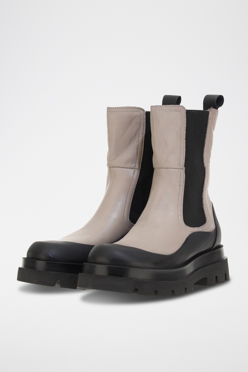 Bottines plateformes en cuir Beige et noir