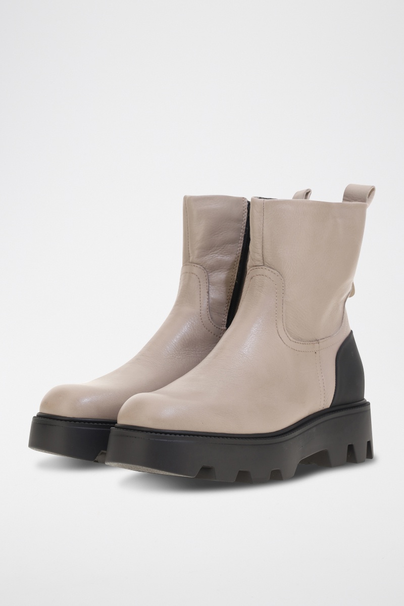 Bottines plateformes en cuir Beige et noir
