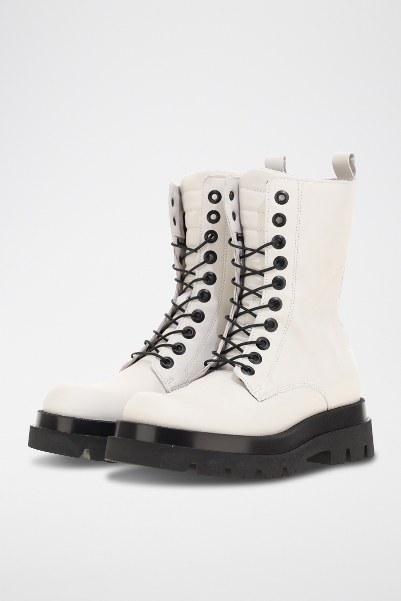 Bottines plateformes en cuir Ecru