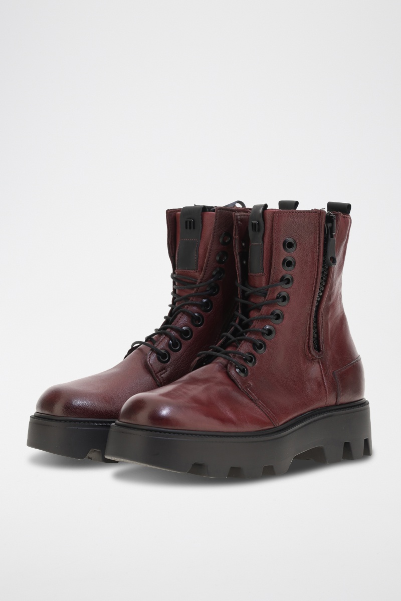 Bottines plateformes en cuir Bordeaux
