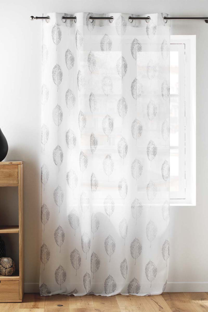 Voilage à œillets Indila - Blanc et gris - 140 x 240 cm