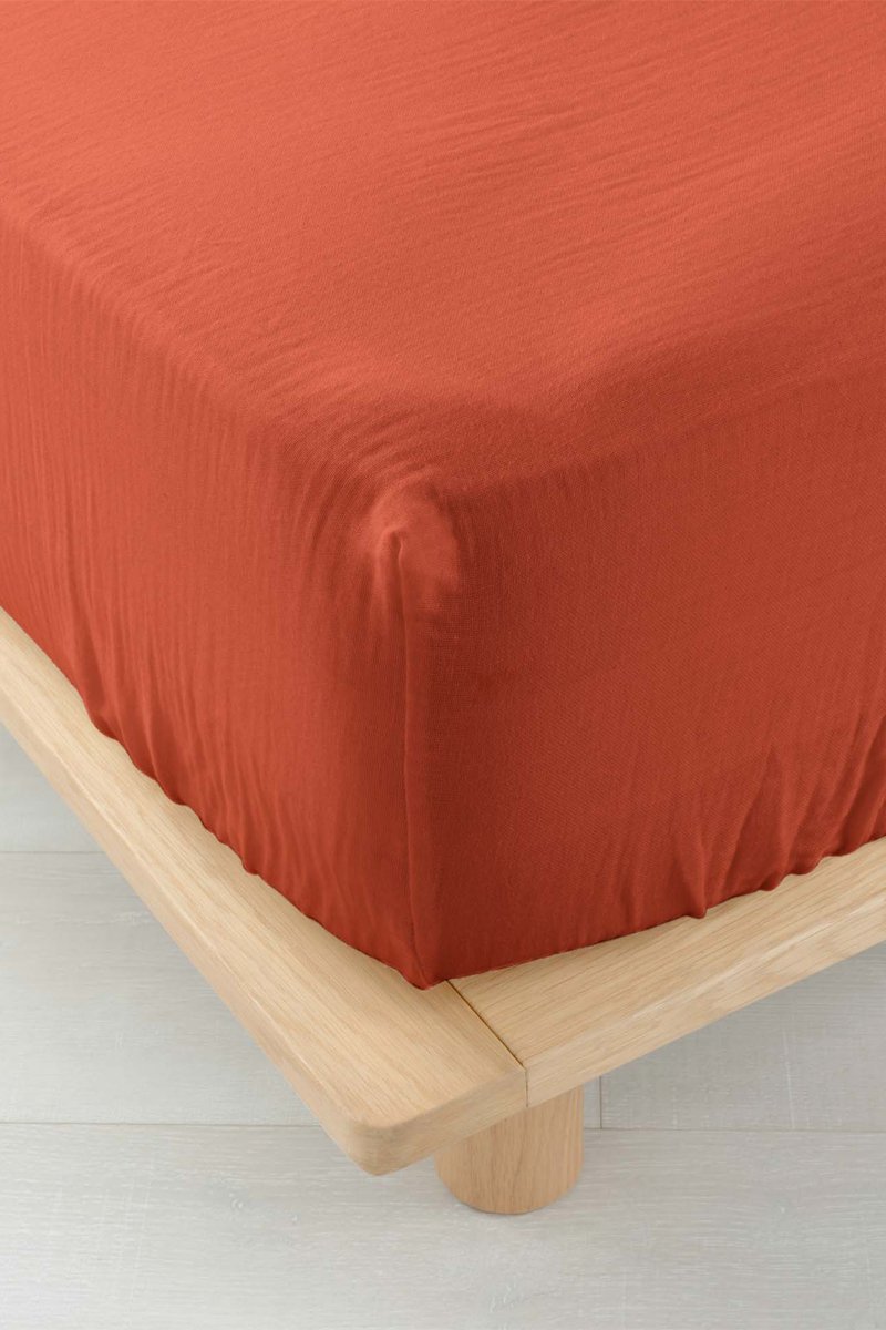 Drap-housse en gaze de coton Angelia Terracotta