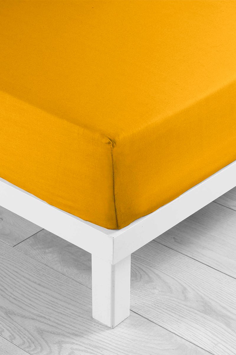 Drap-housse en coton 57 fils/cm² Lina - Curry