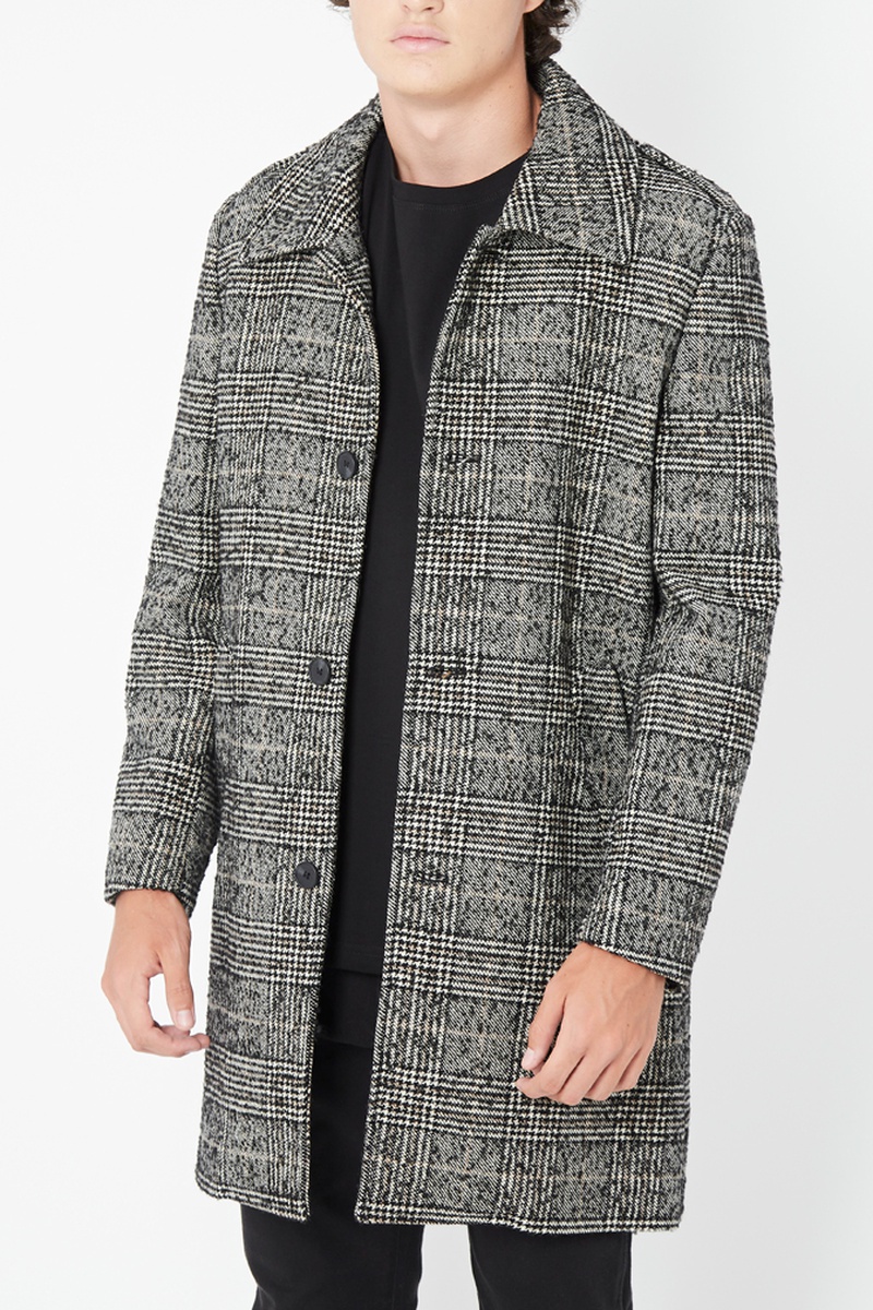 Manteau en laine Noir et gris chiné