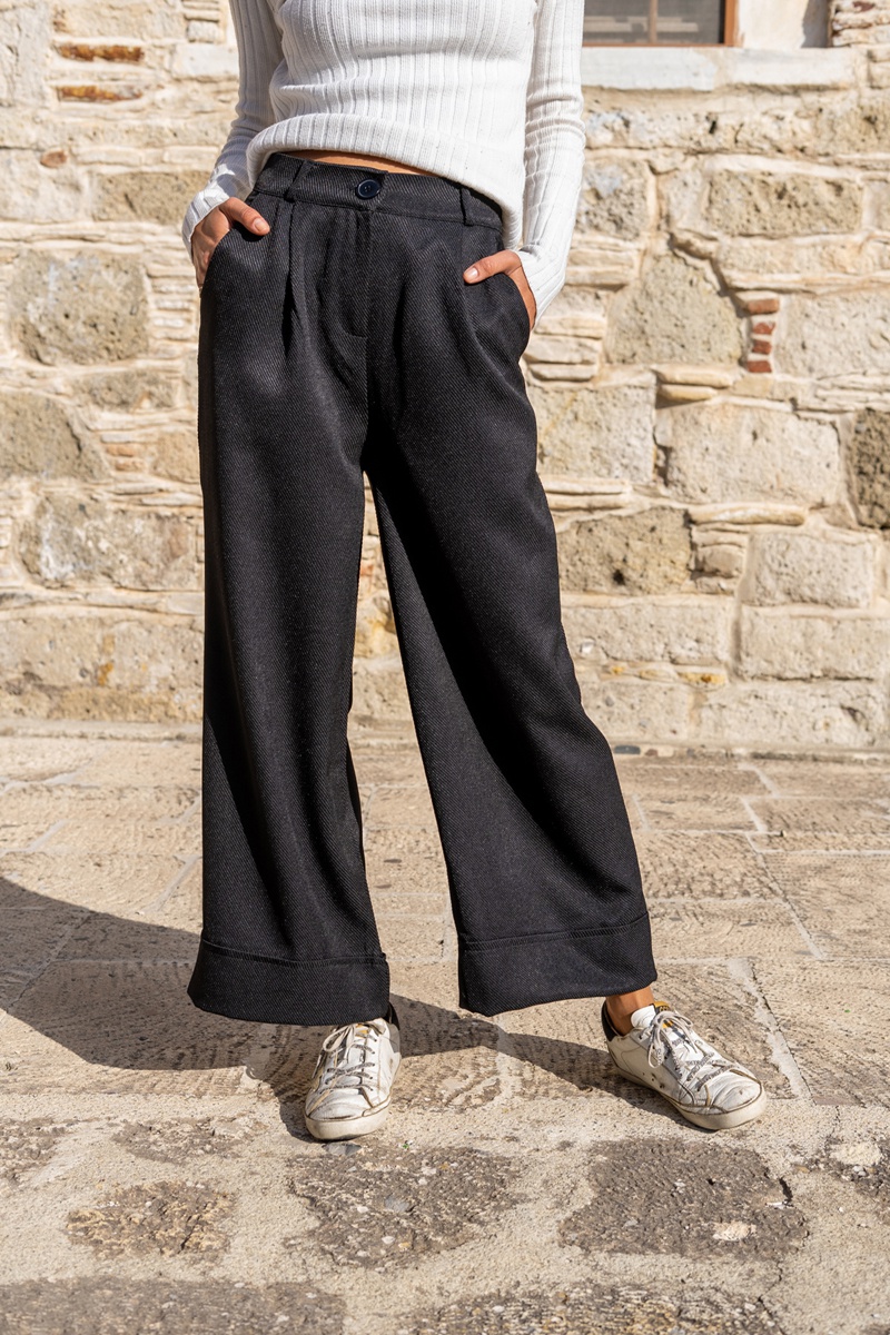 Pantalon wide legs taille haute Noir