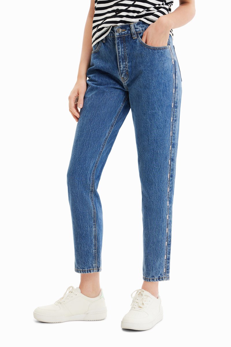 Jean mom Bleu