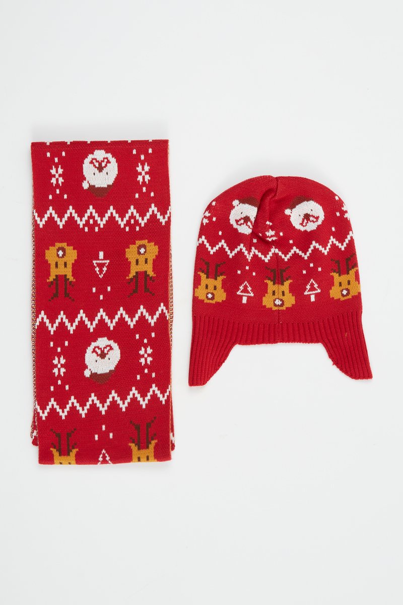 Bonnet aviateur et écharpe Rouge