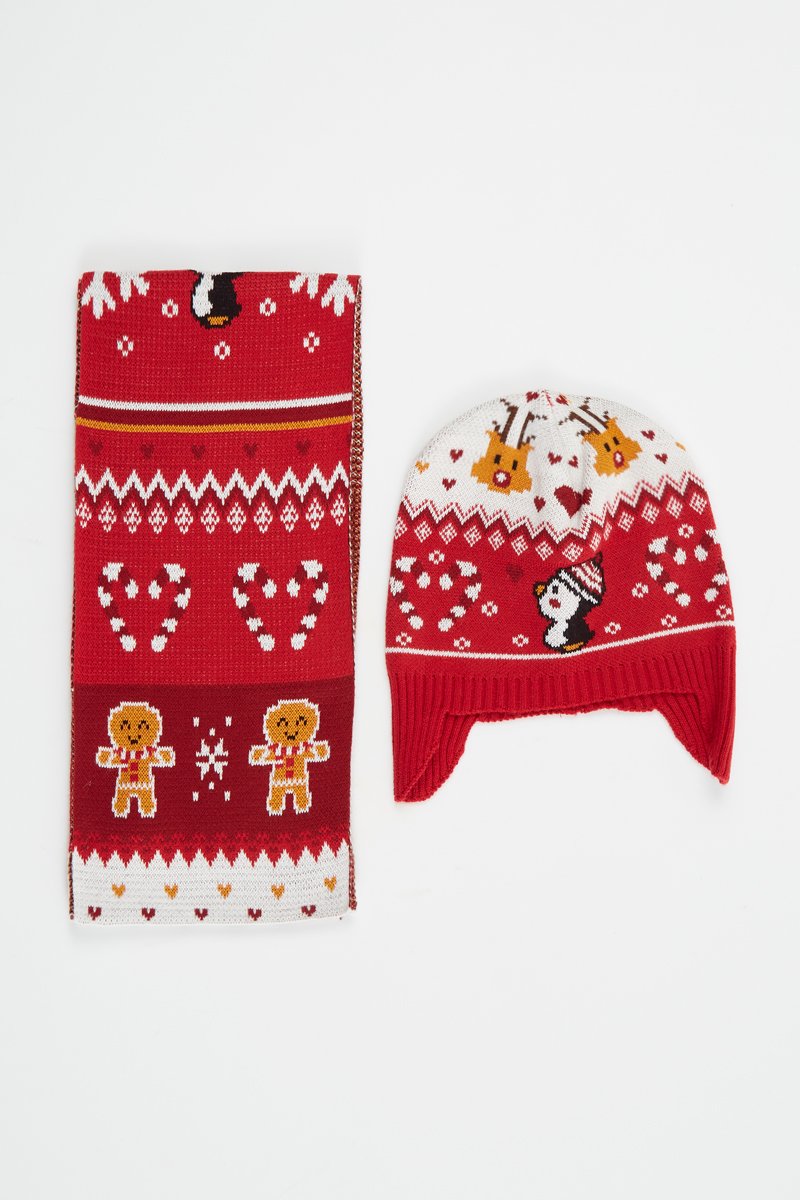 Bonnet aviateur et écharpe Rouge