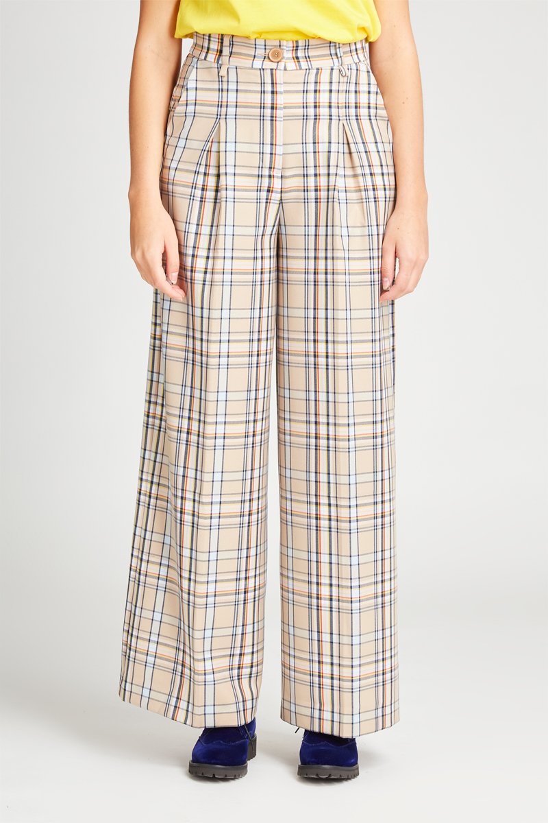 Pantalon palazzo taille haute Beige