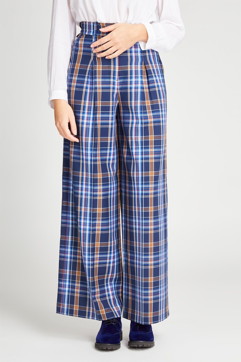 Pantalon palazzo taille haute Bleu marine