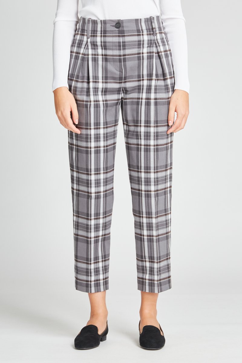 Pantalon cigarette 7/8 taille haute Gris clair